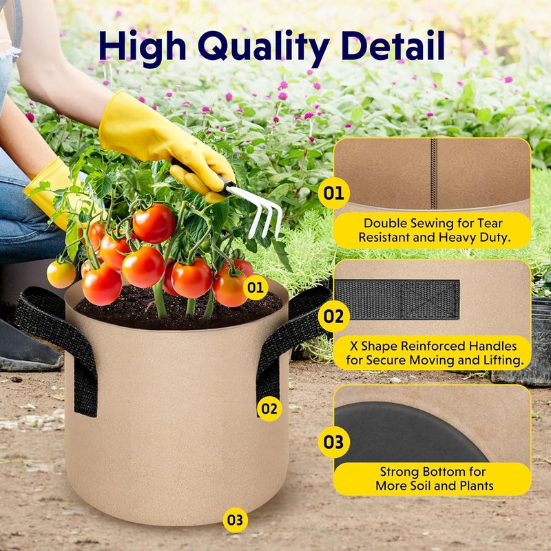 YSSOA 5-Pack 2 Gallon Grow Bags Heavy Duty Thickened Nonwoven Aeration Fabric Pots with Handles, Cloth Pots for Plants, Vegetable, Flower, Tomato Potato - Image 3